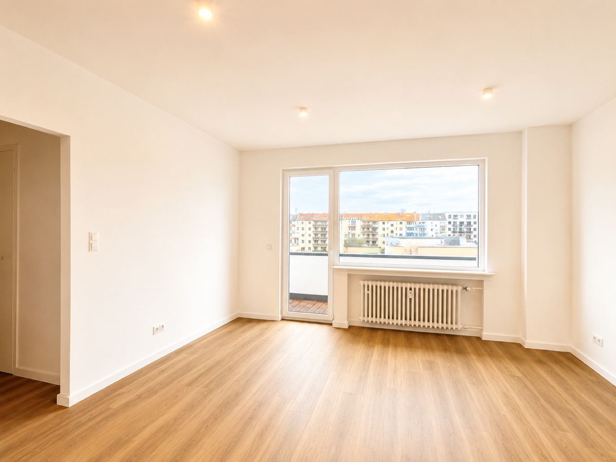 Helles Wohnzimmer einer frisch renovierten Wohnung