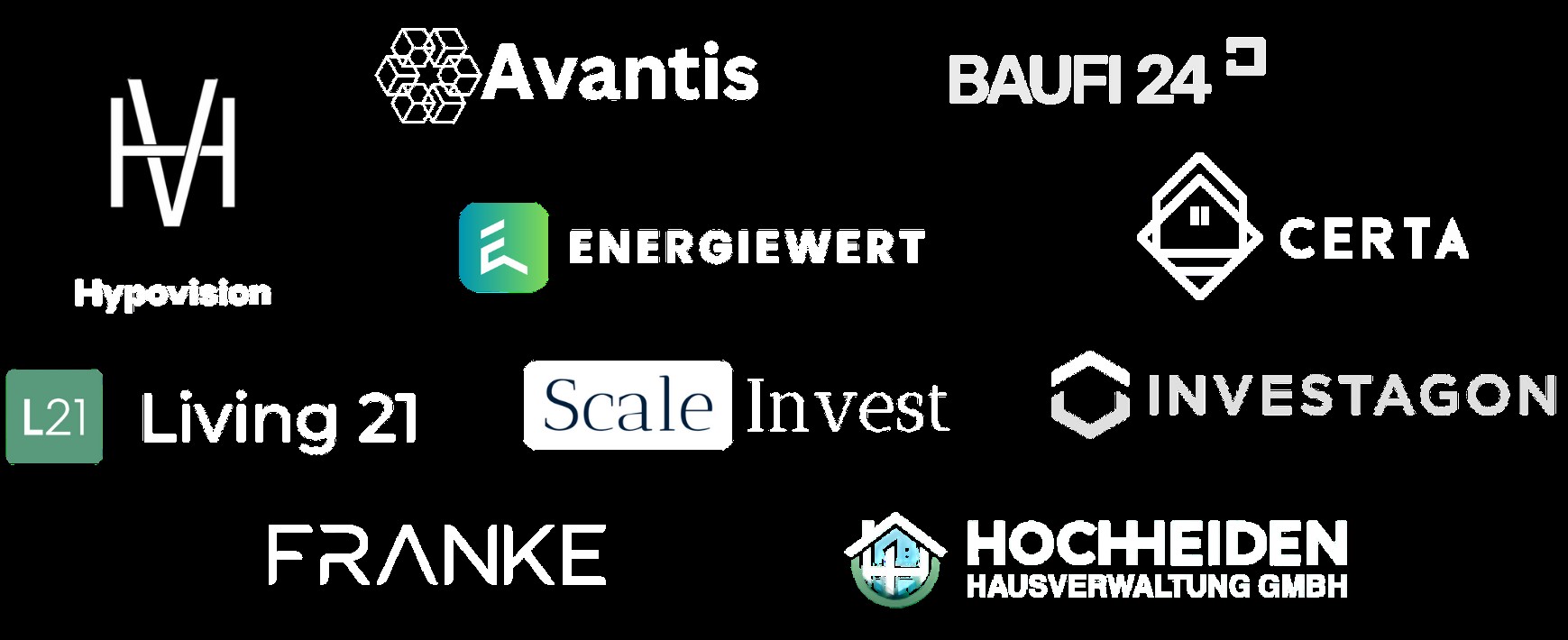 Partnerlogos: Hypovision, Avantis, Baufi24, Energiewert, Certa, Living 21, Scale Invest, Investagon, Franke, Hocheiden Hausverwaltung